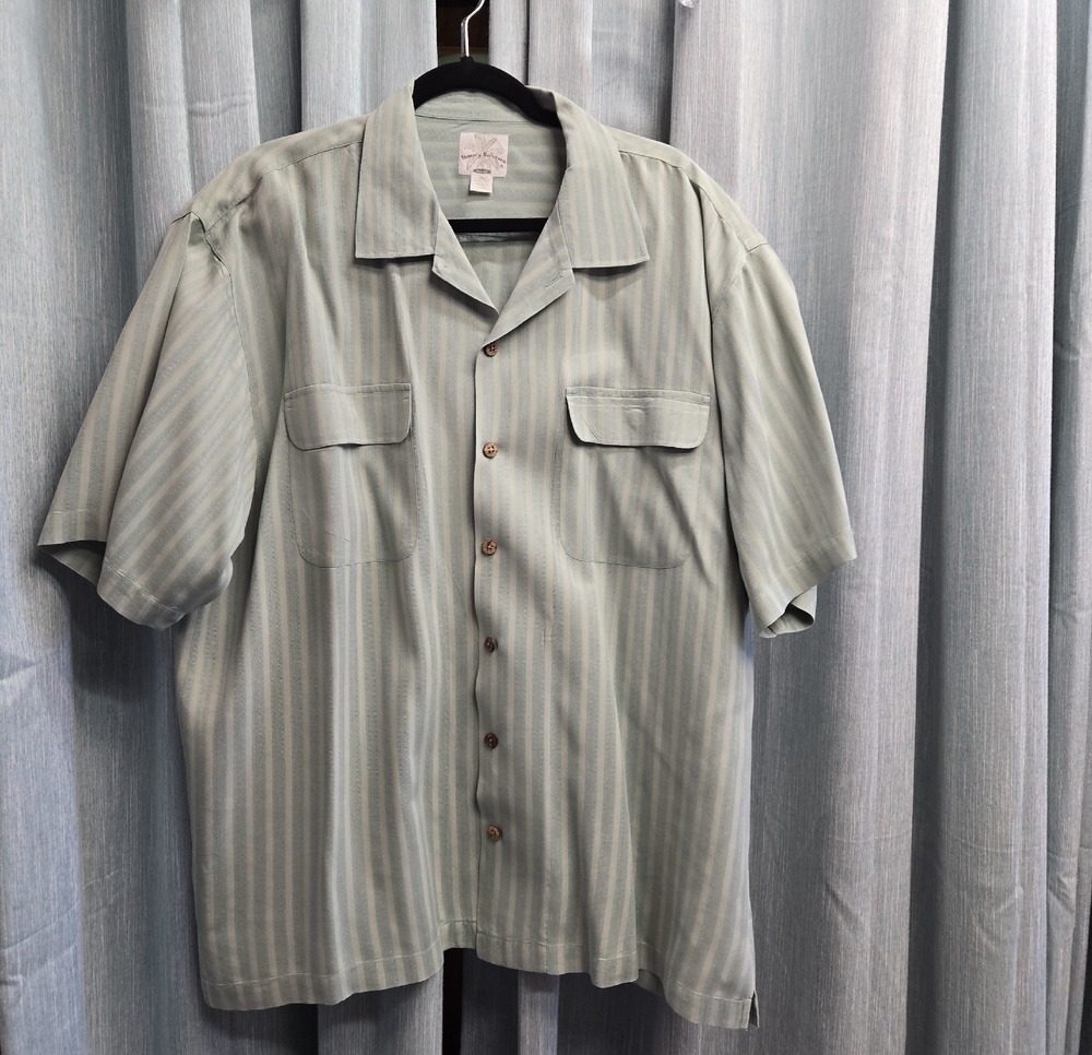 Tommy Bahama Sage Green Silk Short-Sleeve Camp Shirt